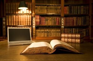 Laptop in classic library 1